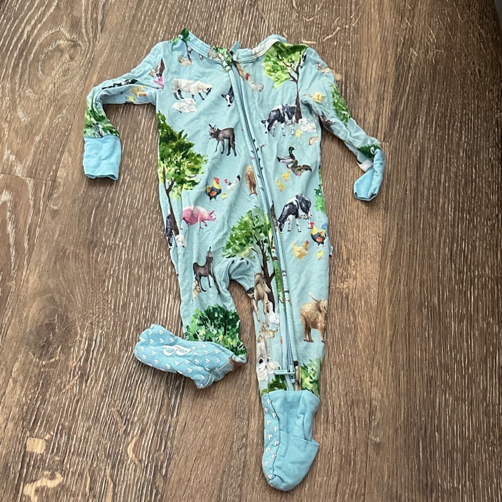 Posh Peanut Blue Animal Print Footie